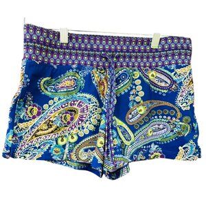 Athleta Womens Sz XS Paisley Print Swimwear Shorts Elastic Waistband & Pockets.